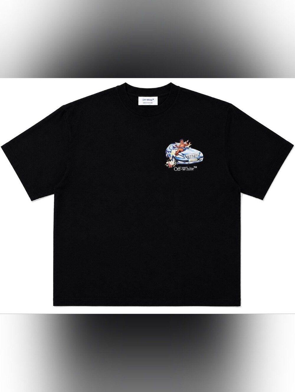 Off-White Men's Black Cherub Car Graphic T-Shirt- Size XL
